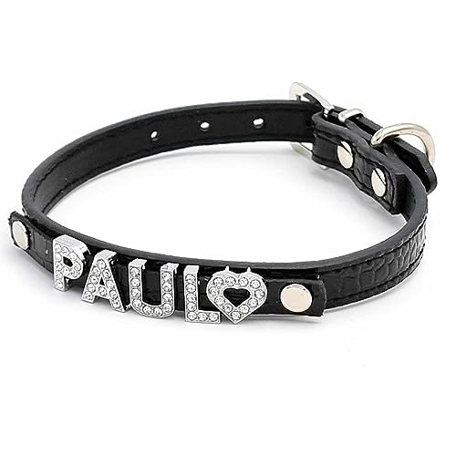 Cooles Kroko Hundehalsband personalisiert mit Glitzersteinen + Symbol Schwarz/M 29-38cm von mypfote.com