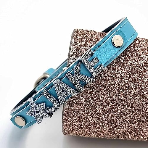 Edles Hundehalsband aus Leder personalisiert mit Glitzersteinen + Symbol Türkis/XS 20-27cm von mypfote.com