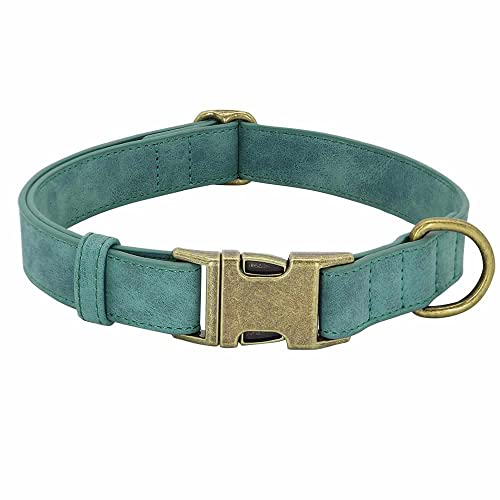 Edles Hundehalsband im Vintagelook mit Messingschnalle und kostenloser Gravur Name und Telefon Dunkelgrün/L 39-61cm von mypfote.com