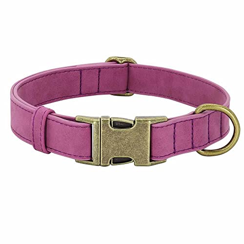 Edles Hundehalsband im Vintagelook mit Messingschnalle und kostenloser Gravur Name und Telefon L 39-61cm / Violett von mypfote.com