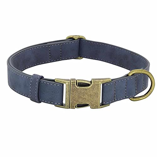 Edles Hundehalsband im Vintagelook mit Messingschnalle und kostenloser Gravur Name und Telefon M 33-54cm / Dunkelblau von mypfote.com