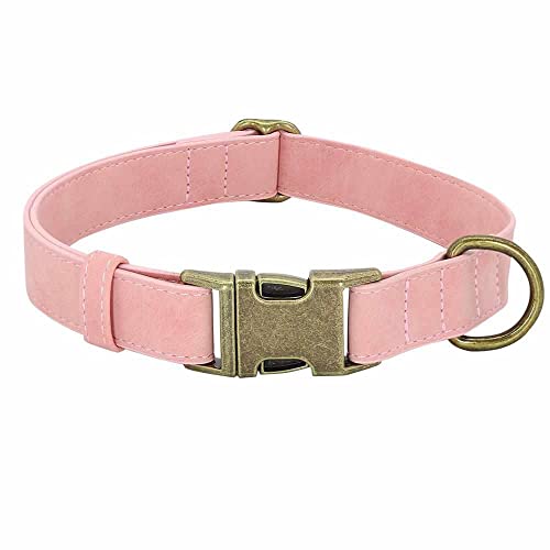 Edles Hundehalsband im Vintagelook mit Messingschnalle und kostenloser Gravur Name und Telefon S 26-41cm / Rosa von mypfote.com