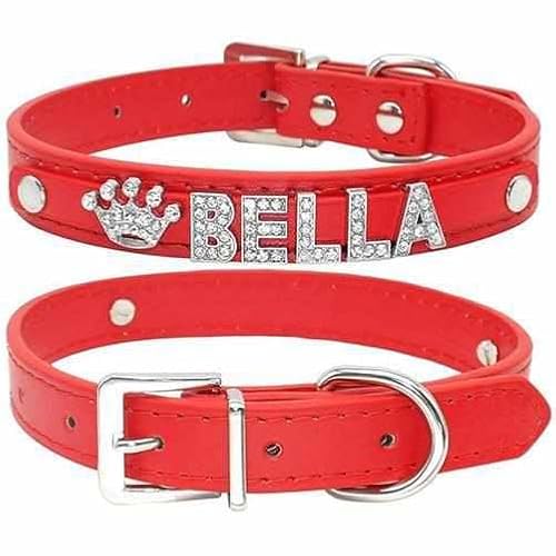 Edles Hundehalsband personalisiert mit Glitzersteinen + Symbol L 36-46cm / Rot von mypfote.com