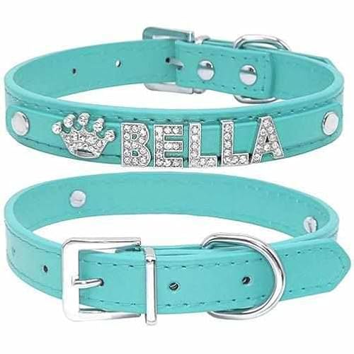 Edles Hundehalsband personalisiert mit Glitzersteinen + Symbol L 36-46cm / Türkis von mypfote.com