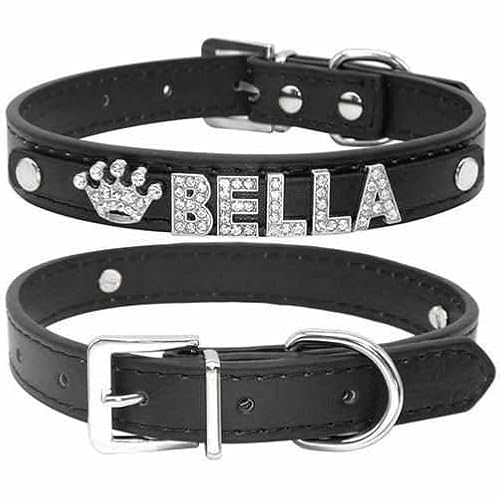 Edles Hundehalsband personalisiert mit Glitzersteinen + Symbol S 27-33cm / Schwarz von mypfote.com