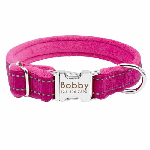 Gepolstertes Hundehalsband – Reflektierend & personalisiert mit Gravur – Name & Telefonnummer auf robuster Schnalle – Graviert in Deutschland & schnell geliefert! Halsband pink/L 36-60cm von mypfote.com