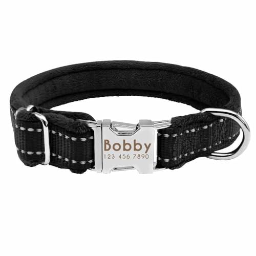 Gepolstertes Hundehalsband – Reflektierend & personalisiert mit Gravur – Name & Telefonnummer auf robuster Schnalle – Graviert in Deutschland & schnell geliefert! Halsband schwarz/L 36-60cm von mypfote.com