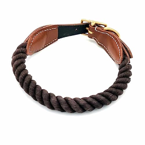 Hundehalsband aus Baumwollseil mit Verschluss aus Leder und Messing L 43-50 / Braun von mypfote.com