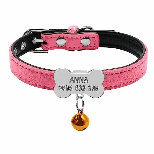 Hundehalsband mit Namen aus Leder mit kostenloser Gravur für sehr kleine Hunde Rosa/S 27-33.5cm von mypfote.com