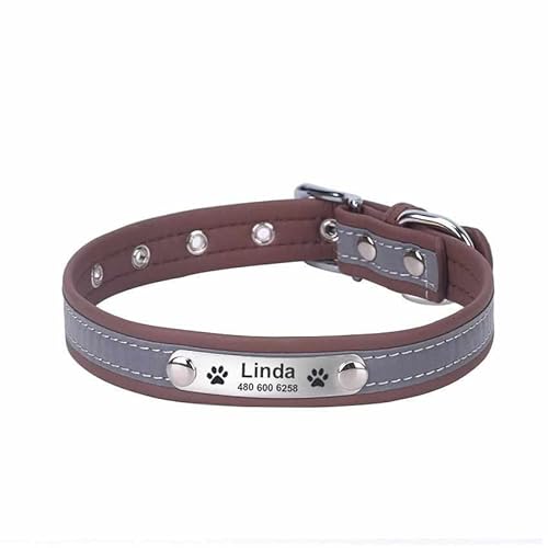 Hundehalsband mit Namen und Telefon graviert. Reflektierend Braun/M 29-38cm von mypfote.com