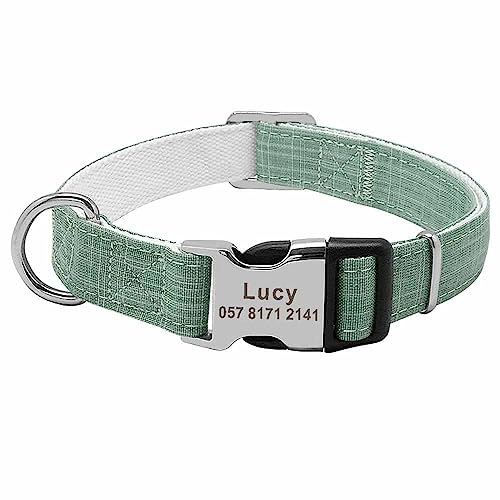 Leichtes Hundehalsband mit Namen in DREI luftigen Farben, gratis Gravur Grün/L 40-63cm von mypfote.com