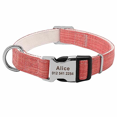 mypfote.com Leichtes Hundehalsband mit Namen in DREI luftigen Farben, gratis Gravur Pink/L 40-63cm von mypfote.com