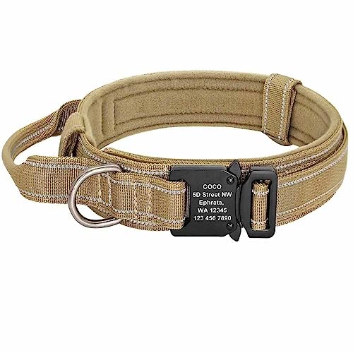 Taktisches Hundehalsband mit Name graviert – Robustes Nylon für maximale Ausdauer – Individuell graviert in Deutschland mit Name, Anschrift & Telefon Khaki/XL 50-62cm von mypfote.com