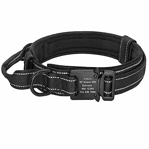 Taktisches Hundehalsband mit Name graviert – Robustes Nylon für maximale Ausdauer – Individuell graviert in Deutschland mit Name, Anschrift & Telefon Schwarz/L 42-54cm von mypfote.com