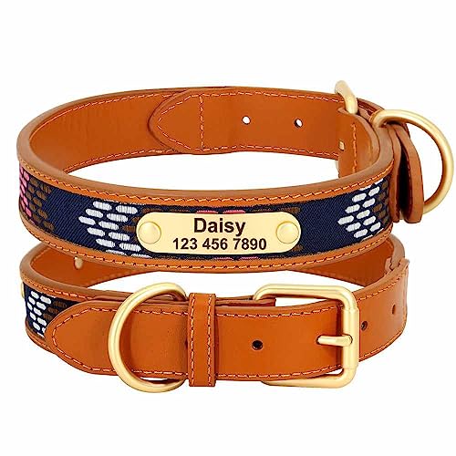 Sehr hochwertiges Hundehalsband mit Namen, Textilinlay und Gravur S 28-36cm / Braun von mypfote.com