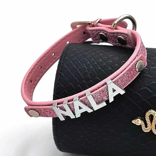 Stylisches Glitzer Hundehalsband mit Namen aus Strass-Buchstaben Rosa/M 29-38cm von mypfote.com