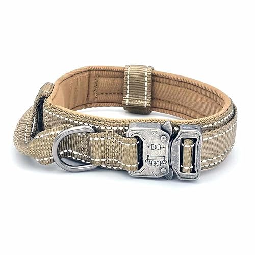 Taktisches Militär Hundehalsband mit Griff und Reflektionsnähten L 42-54cm / Khaki von mypfote.com