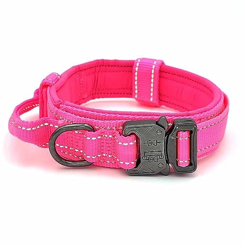 Taktisches Militär Hundehalsband mit Griff und Reflektionsnähten L 42-54cm / Pink von mypfote.com