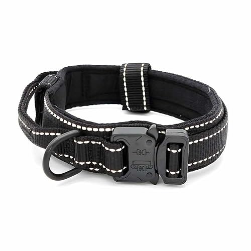 Taktisches Militär Hundehalsband mit Griff und Reflektionsnähten L 42-54cm / Schwarz von mypfote.com