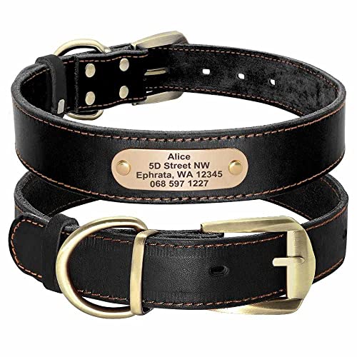 mypfote.com Edles Hundehalsband aus Rindsleder mit Gravur Gravur von Name und Telefon, für mittlere und große Hunde Farbe Schwarz/Größe M 35-45cm von mypfote.com