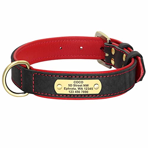 mypfote.com Exklusives Leder Hundehalsband mit großer Gravurplatte und gratis Gravur von Name und Telefon, für mittlere und große Hunde Schwarz/L 43-55cm von mypfote.com