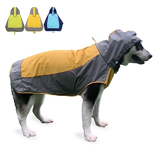 Hunde-Regenmantel, wasserdichte Hundejacke, reflektierende Hundejacke mit Kapuze, leichter Hundeponcho, Zupfmantel, Hunderegenmantel für mittelgroße und große Hunde (Gelb, Größe L) von myyAA