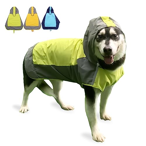 Hunde-Regenmantel, wasserdichte Hundejacke, reflektierende Hundejacke mit Kapuze, leichter Hundeponcho, Zupfmantel, Hunderegenmantel für mittelgroße und große Hunde (Grün, Größe L) von myyAA