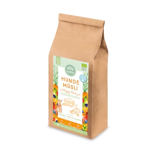 naftie Bio Hundeflocken Hundemüsli Happy Berry - Flocken-Mix für Hunde mit Dinkelflocken Kokosflocken Beeren-Obst und Gemüse - vegan - 1kg von naftie