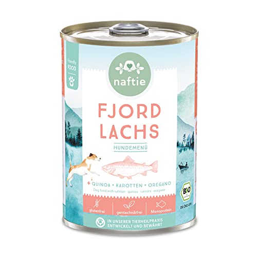 naftie Bio Hundefutter Fjord Lachs - Premium Nassfutter Menü mit Lachs-Fisch & Quinoa - getreidefrei glutenfrei - purinarm - Diät-Futter - 400g Dose von naftie