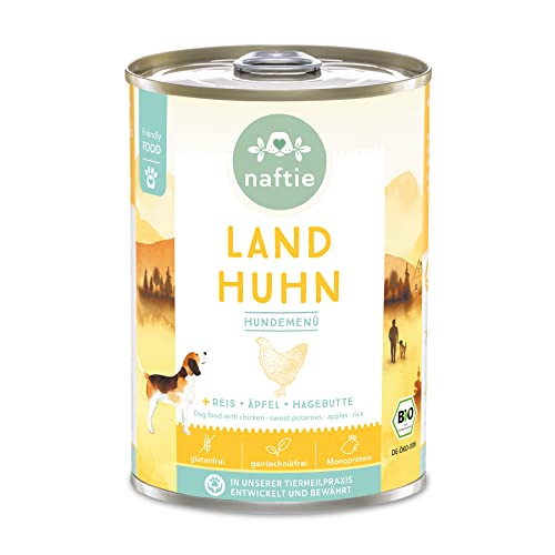 naftie Bio Hundefutter Land Huhn - Premium Nassfutter Menü mit Huhn, Reis, Äpfel und Hagebutten - Glutenfrei - purinarm - Diät-Futter - 400 g Dose von naftie