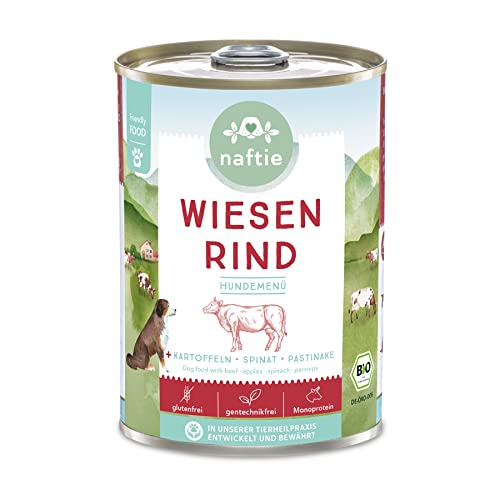 naftie Bio Hundefutter Wiesen Rind - Premium Nassfutter Menü mit Rindfleisch & Kartoffeln - getreidefrei glutenfrei - purinarm - 400g Dosen von naftie