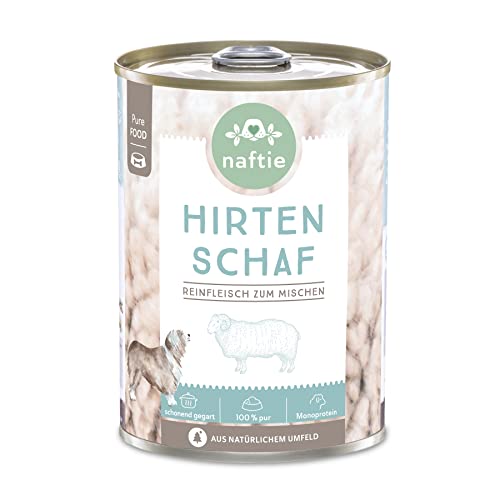 naftie Premium Hundefutter 100% Hirten Schaf - Reinfleisch-Dosen pur - Nassfutter für Hunde - zum Mischen - glutenfrei getreidefrei - 400g Dose von naftie