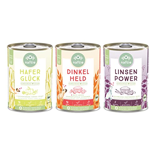 naftie veganes Hundefutter - Bio Nassfutter vegan für Hunde - Testpaket 3 Sorten - rein pflanzlich, purinarm - 3X 400g von naftie