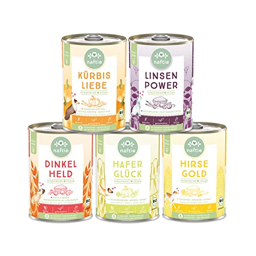 naftie veganes Hundefutter nass - Bio Nassfutter vegan für Hunde - Testpaket 5 Sorten - rein pflanzlich, purinarm, Obst & Gemüse Mix - 5X 400g von naftie