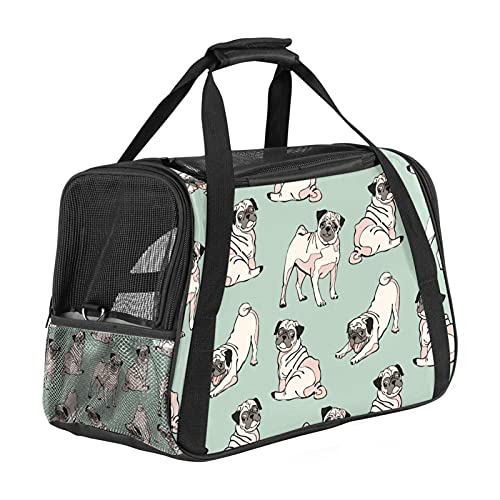Haustiertasche Carrier Atmungsaktives Mesh Reisesichere Sling Bag Carrier für Hunde KatzenSenfgrüner Hund Mops von nakw88