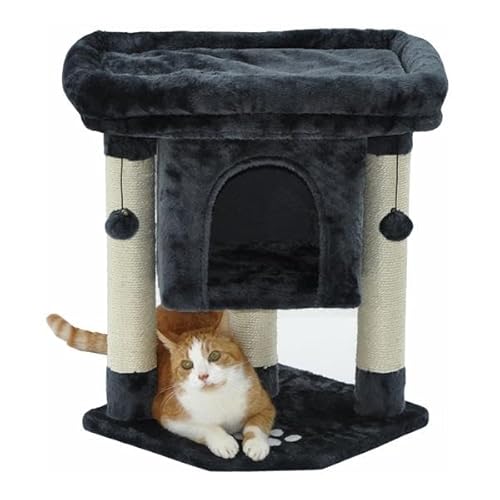 Katzen Kratzbaum Katzenbaum - mit großem XL Liegeplatz, Katzenhöhle - optimale Liegemulde Plattform für ältere Katzen mit wenig Sprungkraft und Katzen Neulinge - Höhe 61 cm - grau von nanook