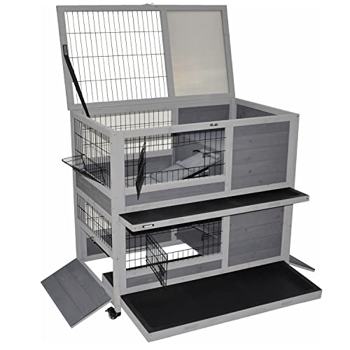 Kleintierstall Meerschweinchen Hamster Stall Hasenstall Indoor 90x53x95 cm – mit Zwei Schubladen, 2 Seitentüren, Höhle und praktischen Rollfüßen - grau von nanook