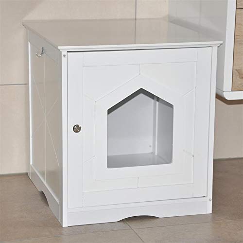 Design Katzenhaus für Katzentoilette - weiß - Holz - 48x53x51 cm - Katzenklo Katzenschrank von nanook