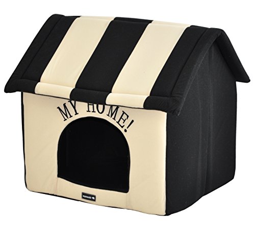 nanook Hundehöhle Katzenhöhle XL Hundebett Katzenbett Hundehaus faltbar flauschig kuschelig (Schwarz Beige, 60cm) von nanook