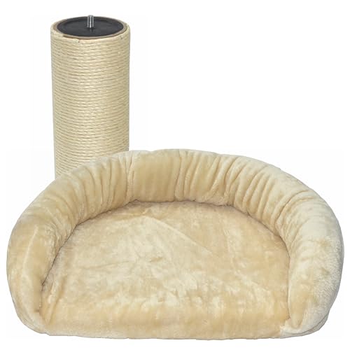 nanook Katzen Liegeplatz Katzenbett XL 60 x 40 cm inkl. Kratzstamm 35 cm, für große Katzen geeignet, Kratzbaum Erweiterung, Farbe: beige von nanook