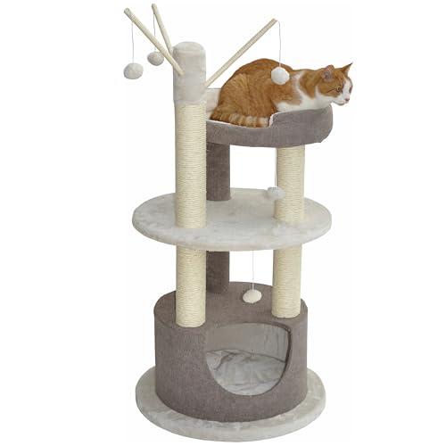 nanook Kratzbaum Katzenkratzbaum für Katzen - große Höhle - kuschlieger Schlafplatz - viele Spielbälle- 125 x 60 x 60 cm - beige braun von nanook