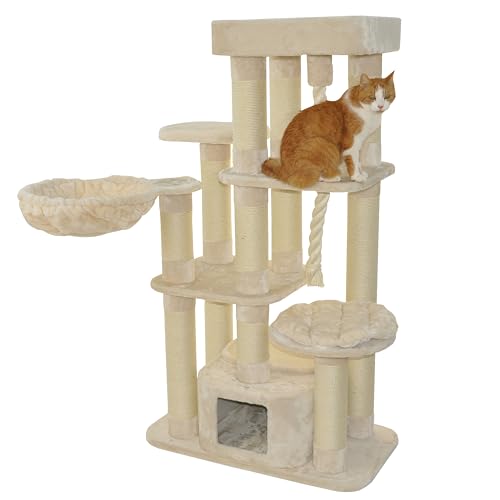 nanook Kratzbaum Memphis XXL - hochwertiger Plüsch - große Liegefläche - für große Katzen - 158 x 85 x 49 cm - beige von nanook