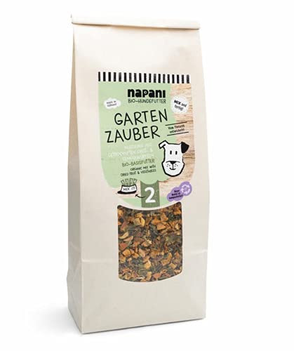 napani Garten Zauber - Bio Hundeflocken, Obst-Gemüsemischung aus Bio Brokkoli Röschen, Bio Kürbis & Bio Birnen Würfel für Hunde, vegan, glutenfrei & histaminarm, 1 x 500g von napani