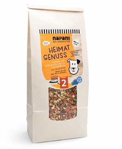 napani - Bio Hundeflocken, Obst-Gemüsemischung aus Bio Zucchini, Bio Karotten & Bio Apfel Würfel für Hunde, vegan, glutenfrei & histaminarm, Heimat Genuss, 1 x 500g von napani