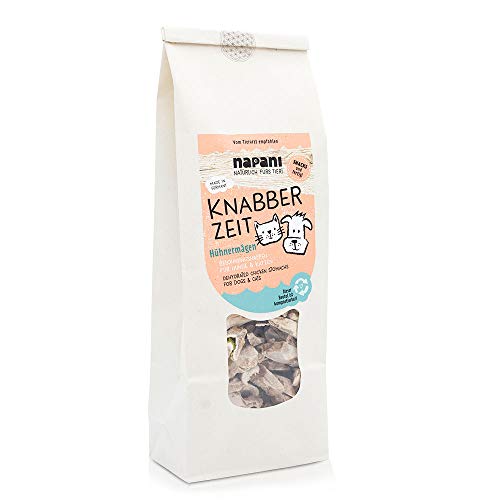 napani - Knabber Zeit - Hühnermägen, Hunde leckerlis, getrocknete Belohnungshappen für Hund & Katze, Leckerlies für artige Hunde & Katzen, getreidefrei & glutenfrei, 1 x 150g von napani