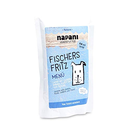 napani - Premium Hundefutter nass, Bio Nassfutter für Hunde, Fischers Fritz mit Lachs aus Wildfang & Quinoa, purinarm, schonend gegart, ohne Zusatzstoffe, 1 x 150g von napani