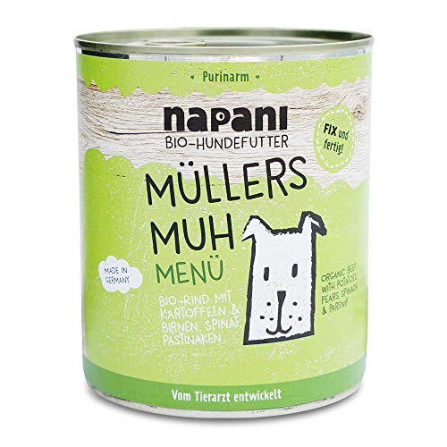 napani - Premium Hundefutter nass, Bio Nassfutter für Hunde, Müllers MUH mit Rind & Kartoffeln, purinarm, schonend gegart, ohne Zusatzstoffe, 1 x 800g von napani