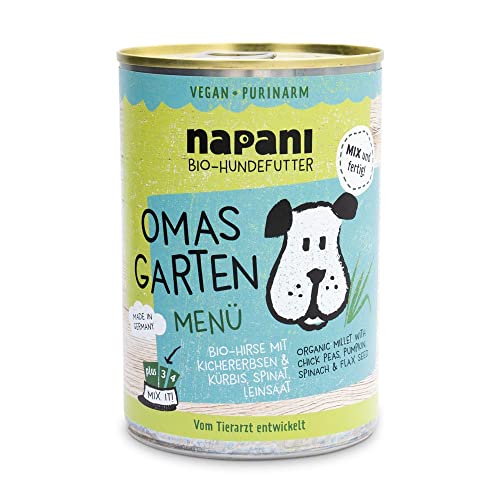 napani - Omas Garten veganes Hundefutter, Bio Hundefutter mit Hirse & Kichererbsen, Hunde Nassfutter, purinarm & schonend gegart, 1 x 400g von napani