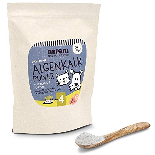 Algenkalk Pulver von napani für Hunde & Katzen, 100% Rotalgen, natürliche Calciumquelle aus dem Meer, Bio Mineralstoffe, Ergänzungsfuttermittel für Hunde, schonend gemahlen, 1 x 500g von napani