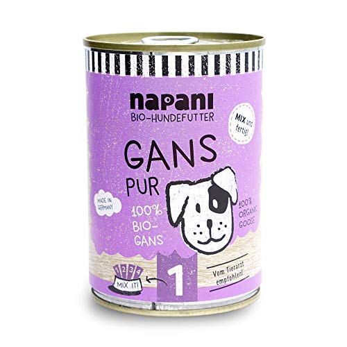 napani - Bio Hundefutter, 100% Bio Gans, Premium Hundefutter nass, glutenfrei, getreidefrei, ohne Zusätze, regional & schonend dampfgegart, 1 x 400g von napani